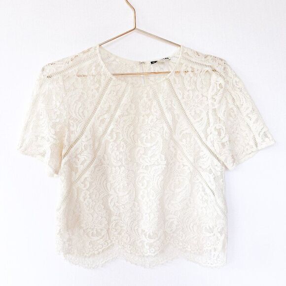 Whistles UK White Eyelash Lace Scalloped Trim Short Sleeve Top Size 6 - Picture 1 of 7